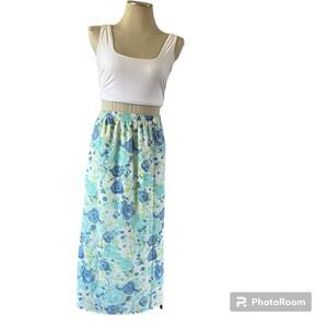 Plus Size Blue Floral Elastic Waist Maxi Skirt Wmns 2X Fairycore  Y2K Whimsical